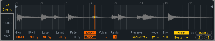 Demonstrating selecting an audio grain within Looper